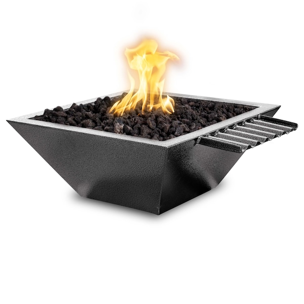The Outdoor Plus 30 Square Maya Fire & Water Bowl - Powder Coated Metal - Silver Vein - Match Lit - Liquid Propane OPT-30SQPCFWWV-SLV-LP - main